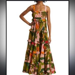 chinese dress ladies Pink Beach Forest Lenzing™ Ecovero™ Viscose Maxi Dress – FARM Rio main image 1